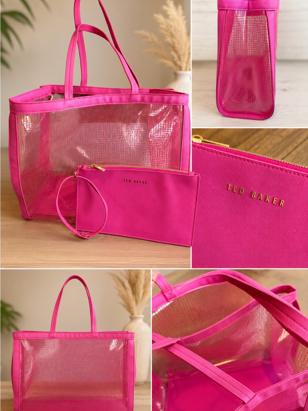 Ted Baker Bright Pink Clear Tote with Matching Wristlet